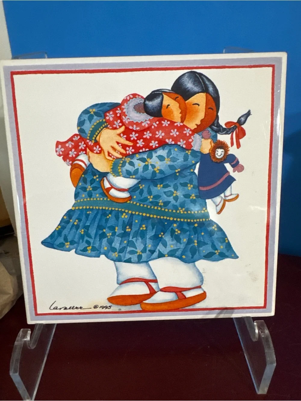 ALASKA ARTIST BARBARA LAVALLEE ESKIMO MOTHER AND CHILD TRIVET WALL HANGING